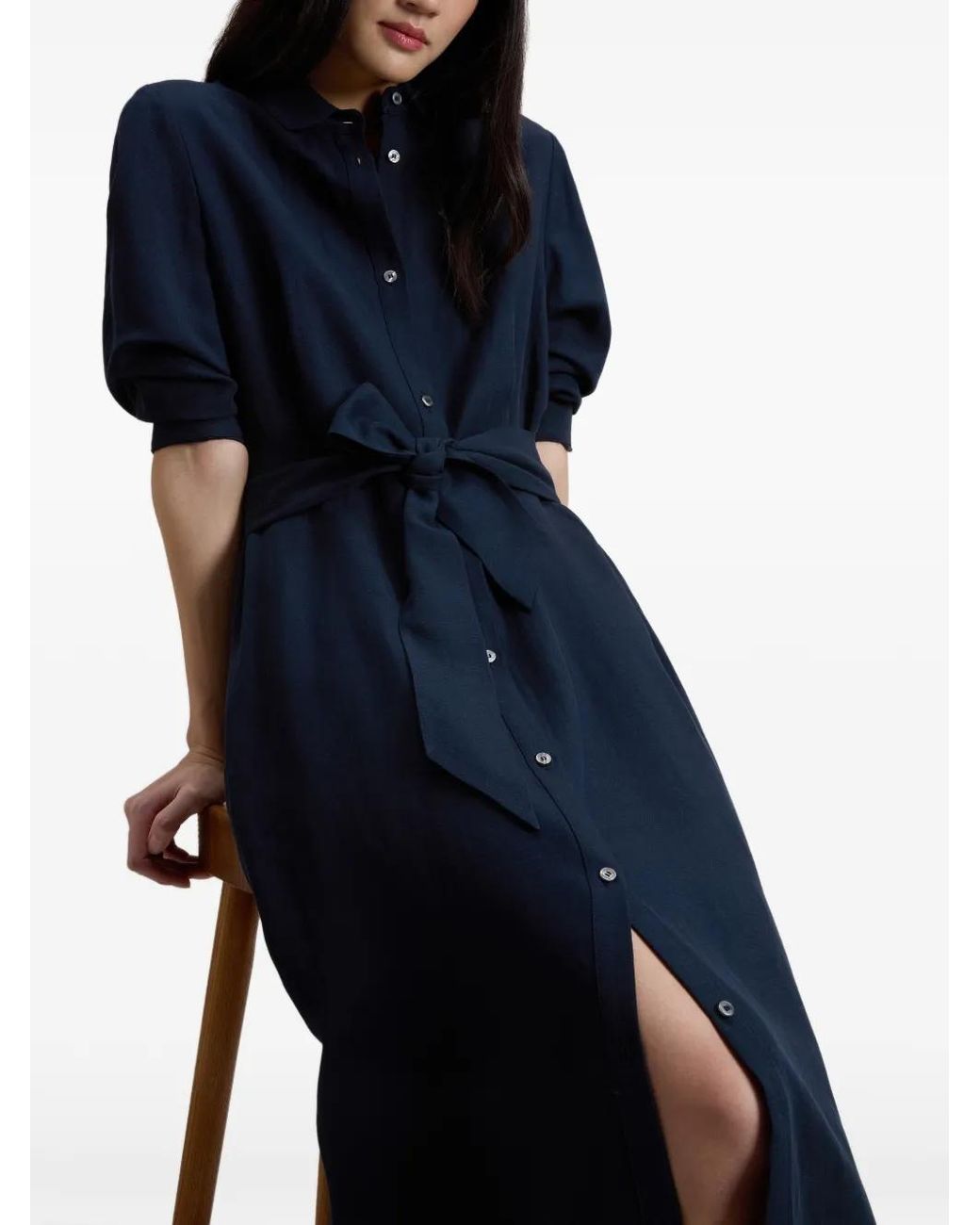 Woolrich Blue Linen Blend Shirt Dress With Belt