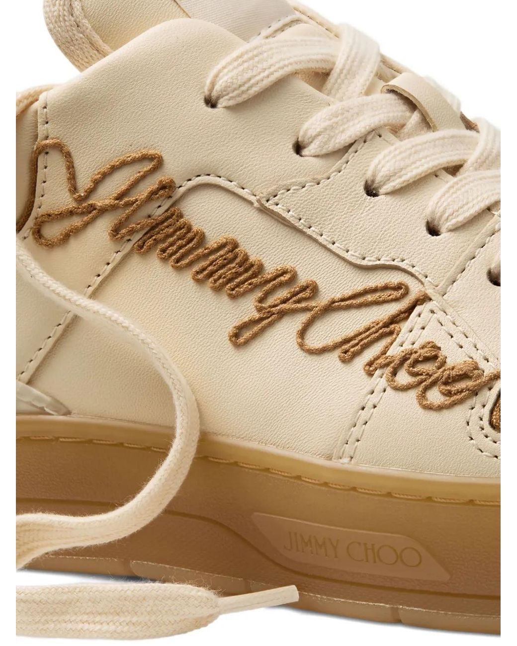 Jimmy Choo Natural Florent Embroidered Leather Sneakers