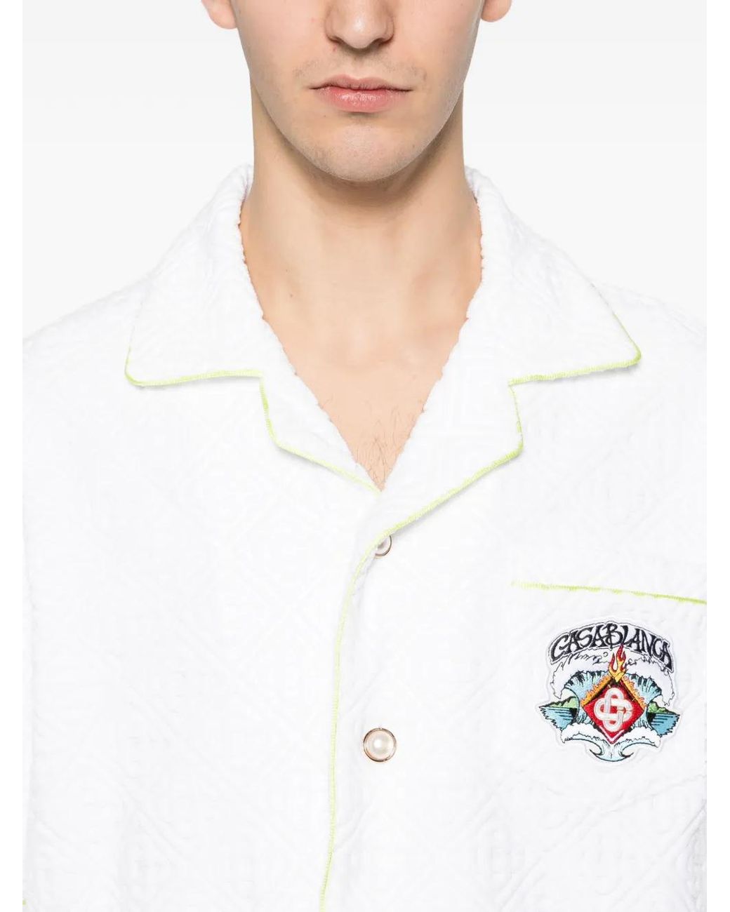 Casablanca White Monogrammed Button-Up Shirt With Chest Pocket for men