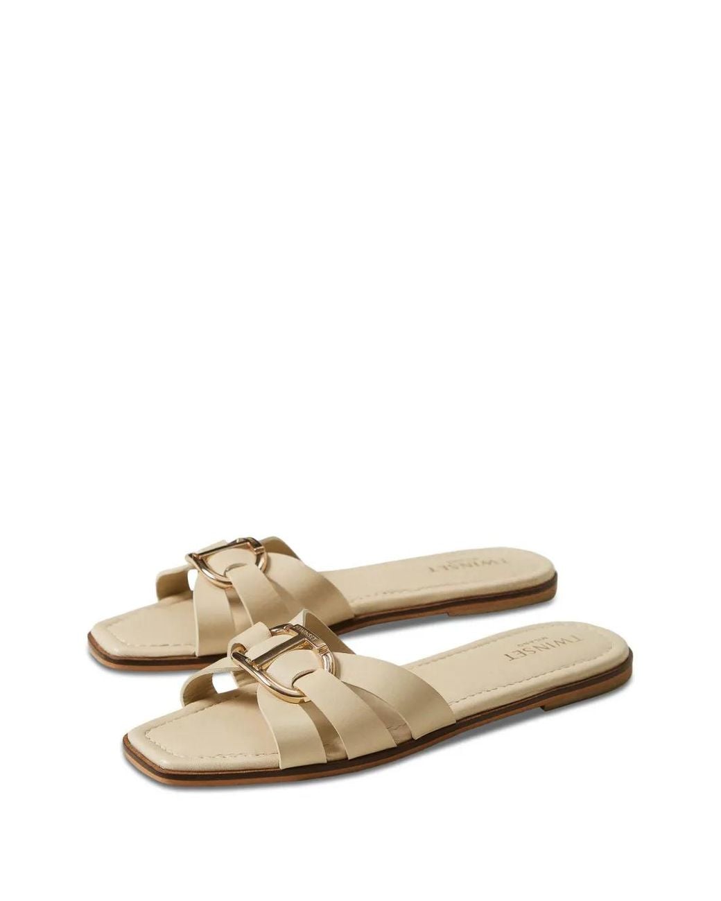 Twinset Natural Logo-Buckle Slides