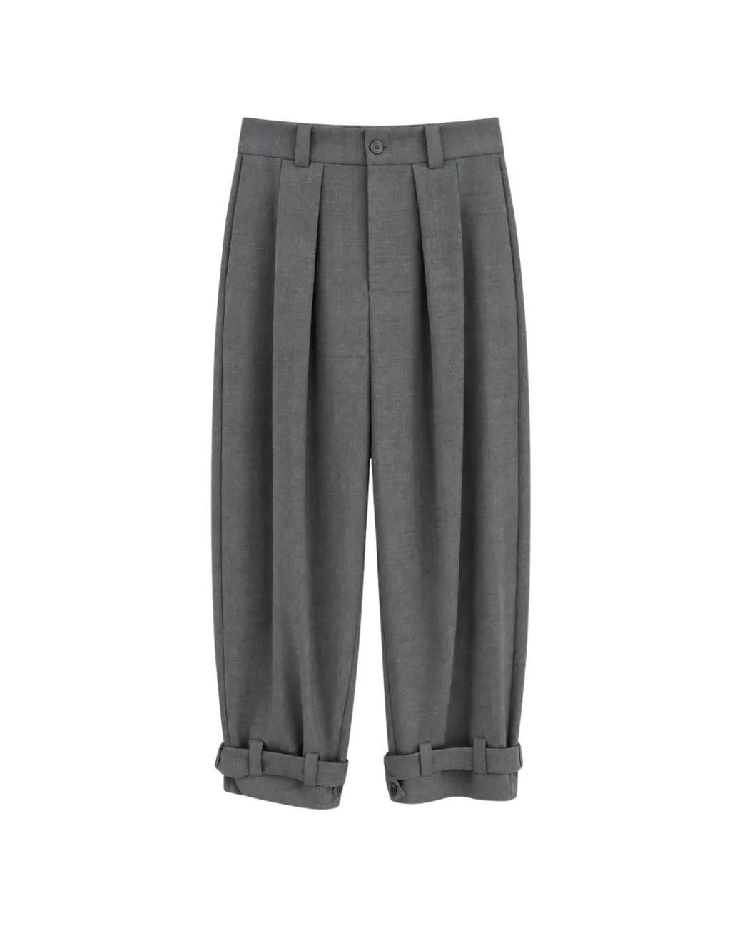 P.A.R.O.S.H. Gray Pleat-Detail Buckled-Cuff Cropped Trousers