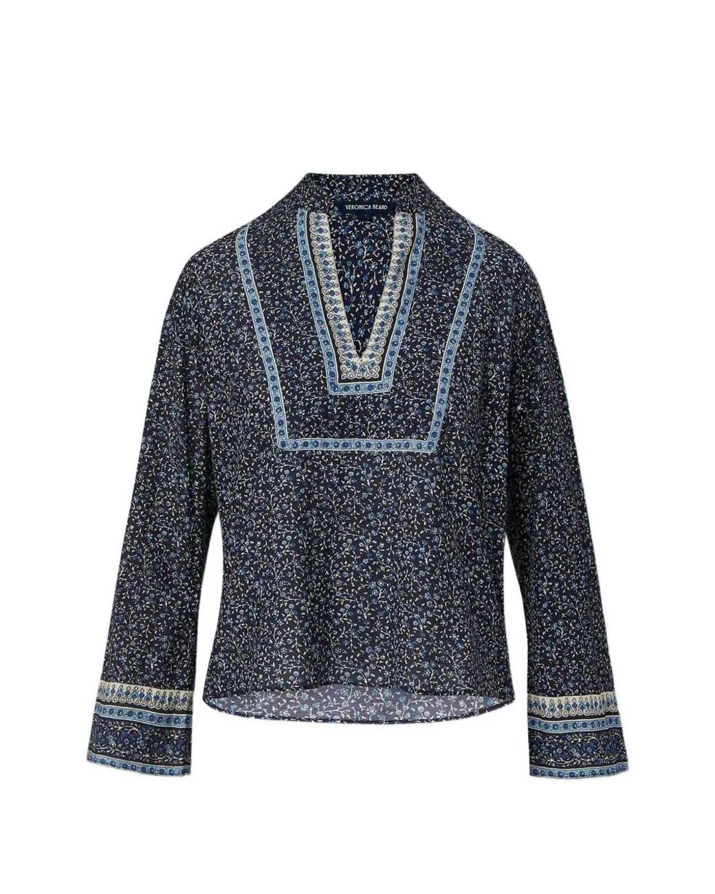 Veronica Beard Blue Cyra Floral-Print Blouse