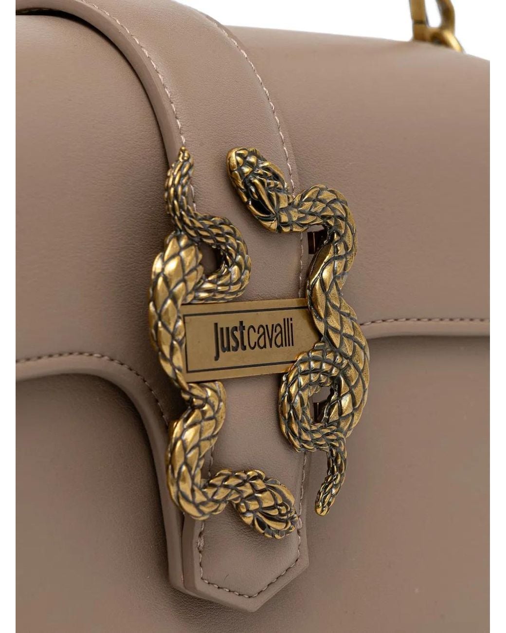 Just Cavalli Metallic Snake-Plaque Curved Tote Bag