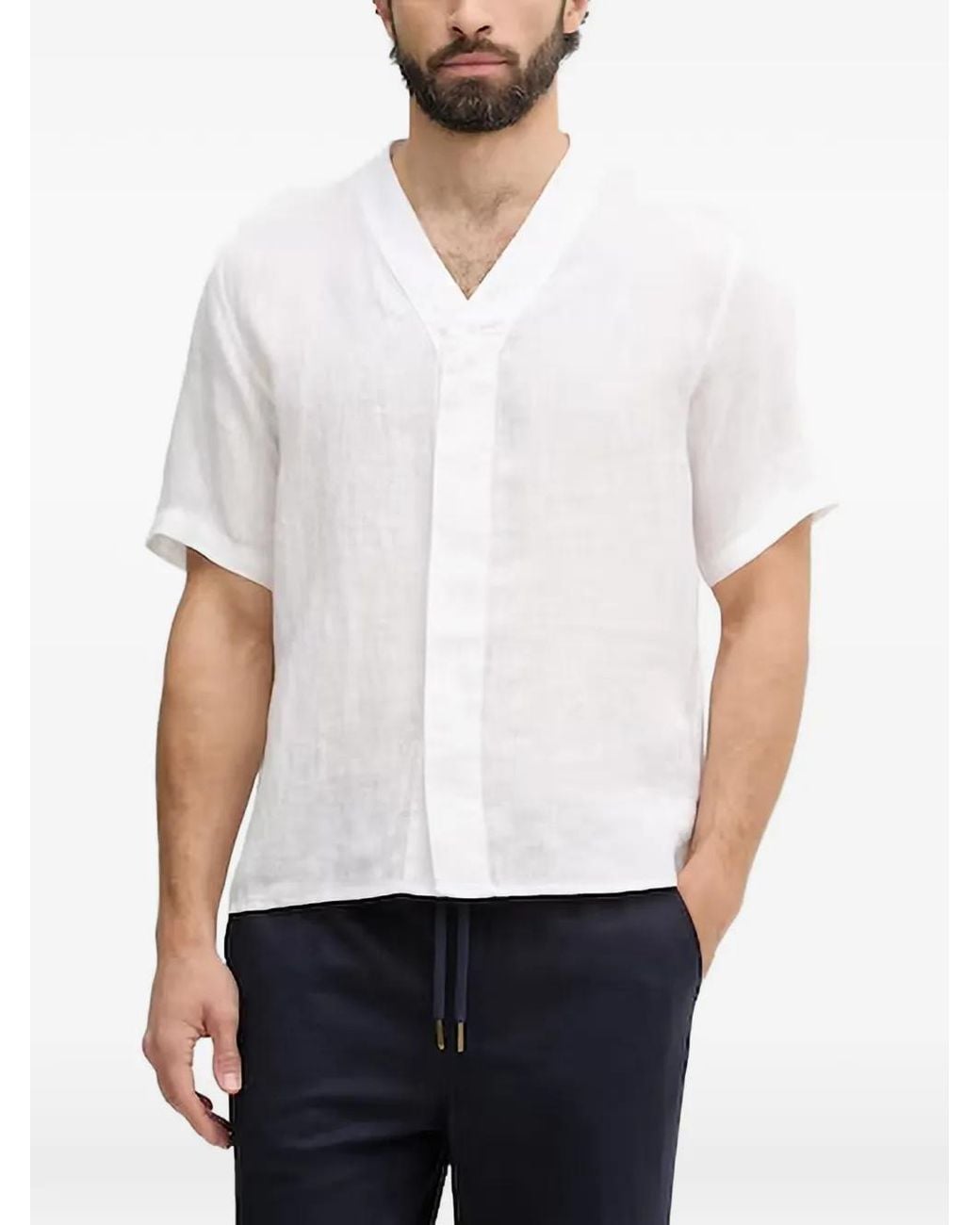 Benetton White V-Neck Short-Sleeve Shirt for men