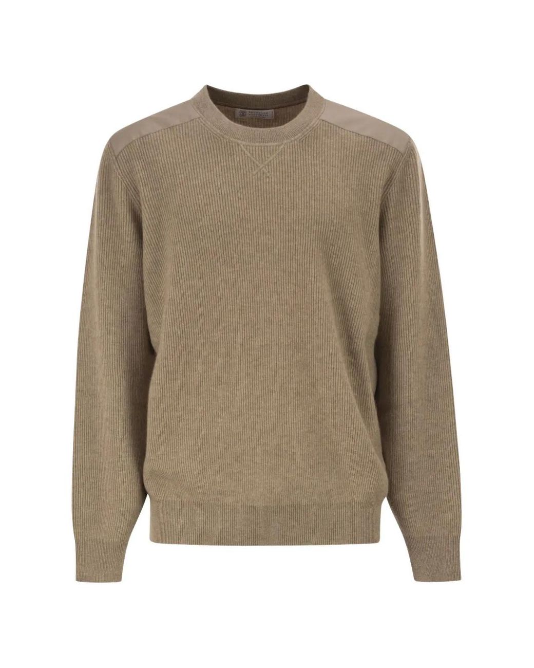 Brunello Cucinelli Natural Ribbed-Knit Cotton-Insert Sweater for men