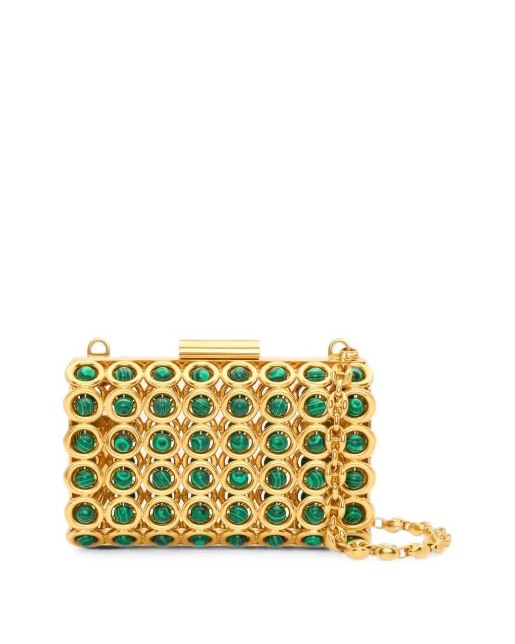 Oscar de la Renta Yellow Mini Saturn Malachite-Embellished Cage-Style Clutch Bag