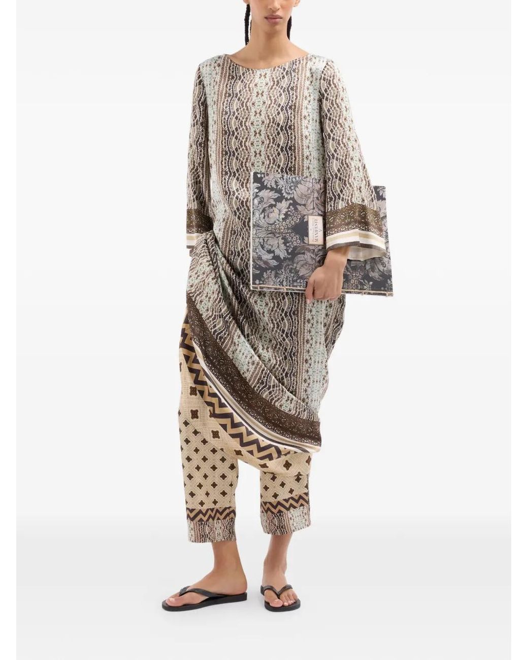 Pierre Louis Mascia White Mutka Geometric Floral Midi Dress