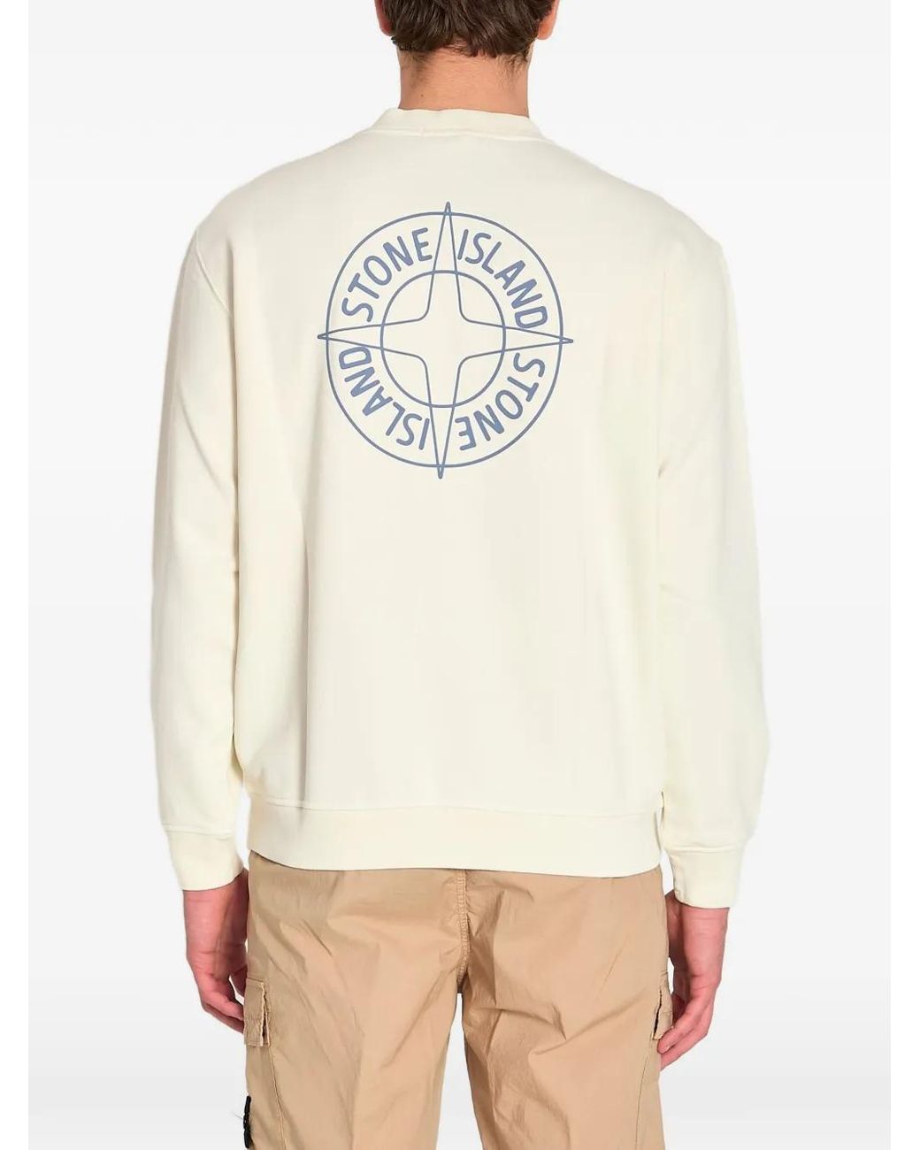 Stone Island Natural Logo-Print Crew-Neck Sweater for men