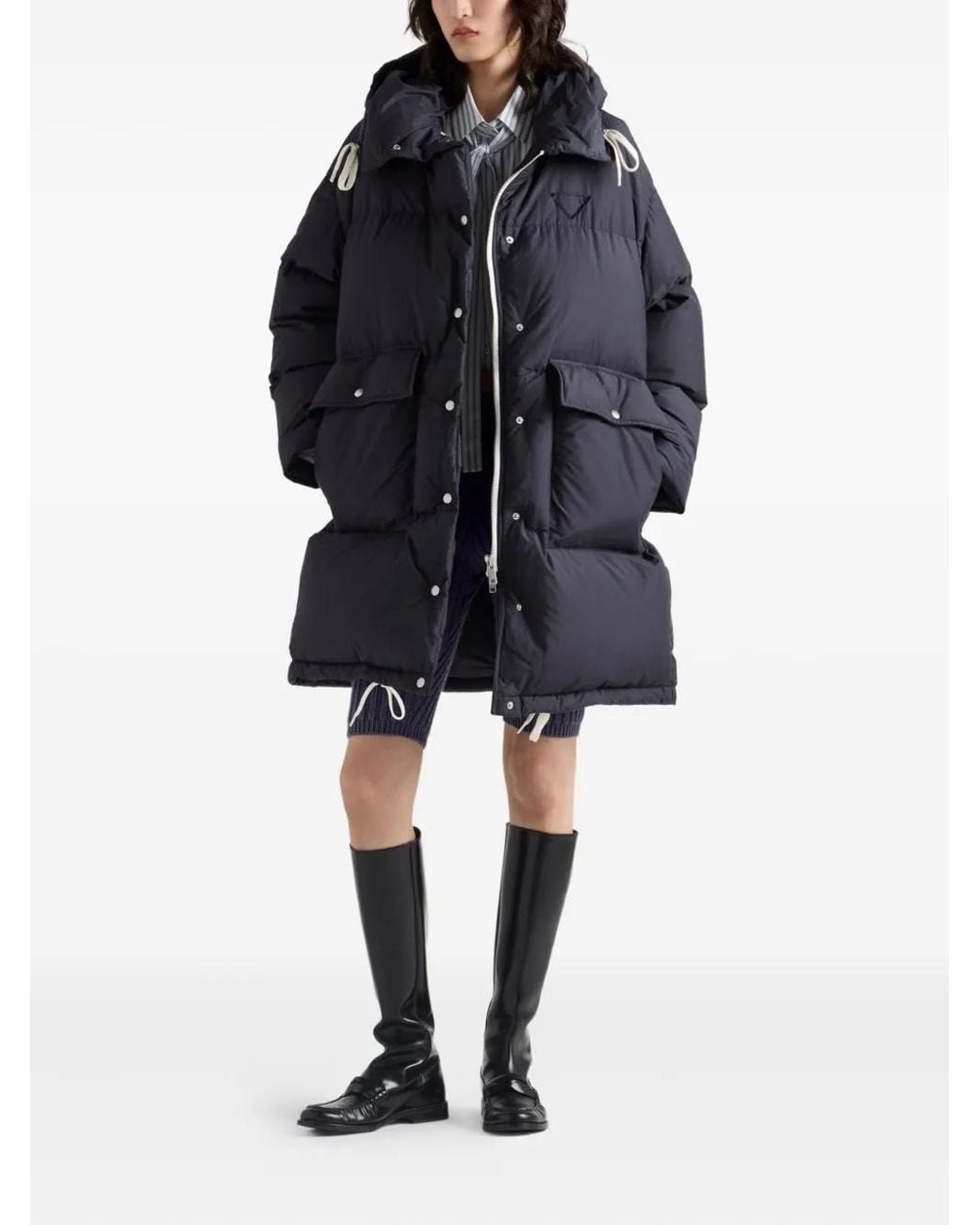 Prada Blue Hooded Padded Coat