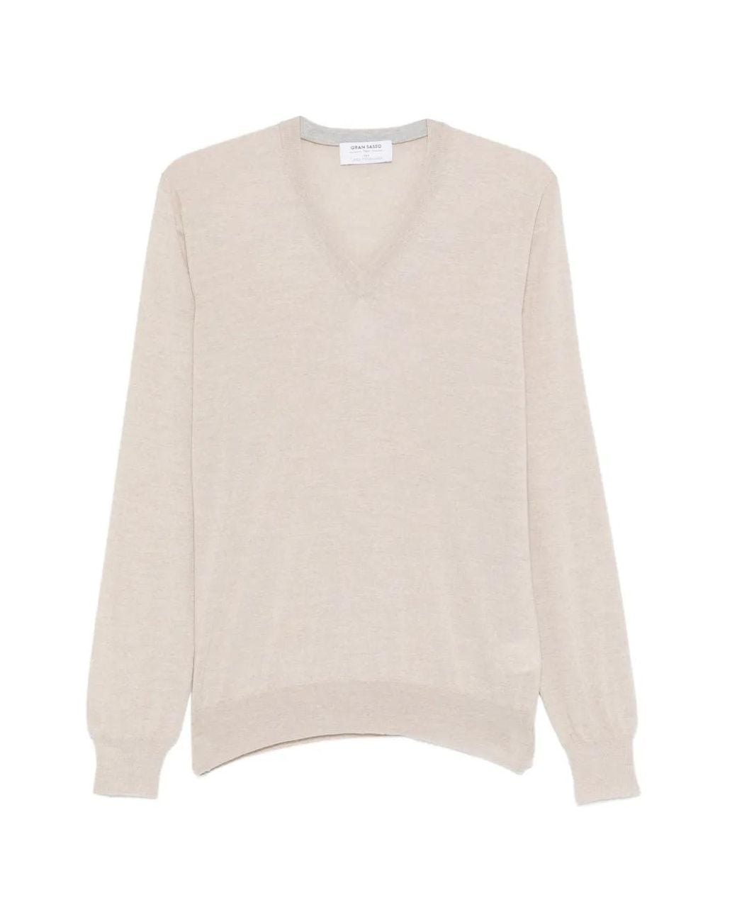 Gran Sasso White V-Neck Long-Sleeve Sweater for men