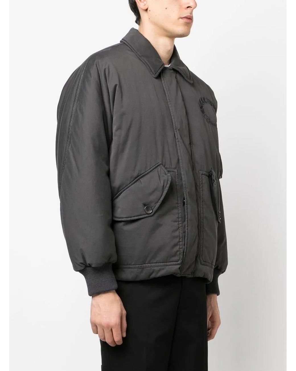 Burberry Gray Embroidered-Logo Bomber Jacket for men