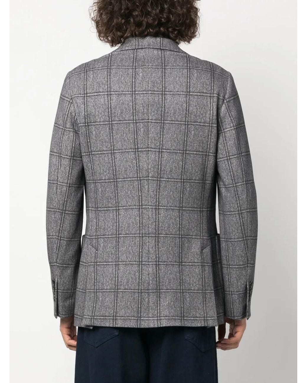 Circolo 1901 Gray Plaid-Check Single-Breasted Blazer for men