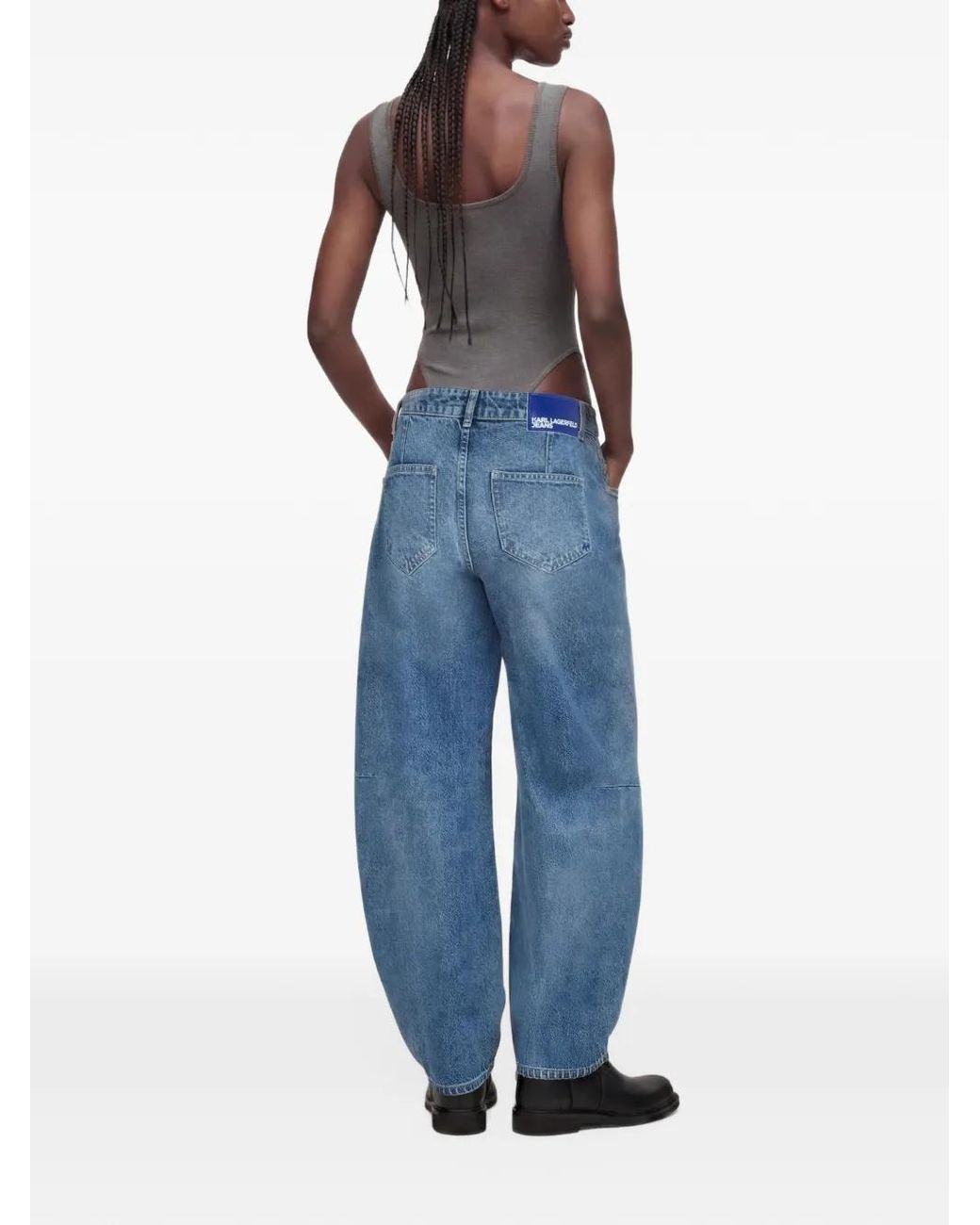 Karl Lagerfeld Blue Mid-Rise Barrel-Leg Jeans