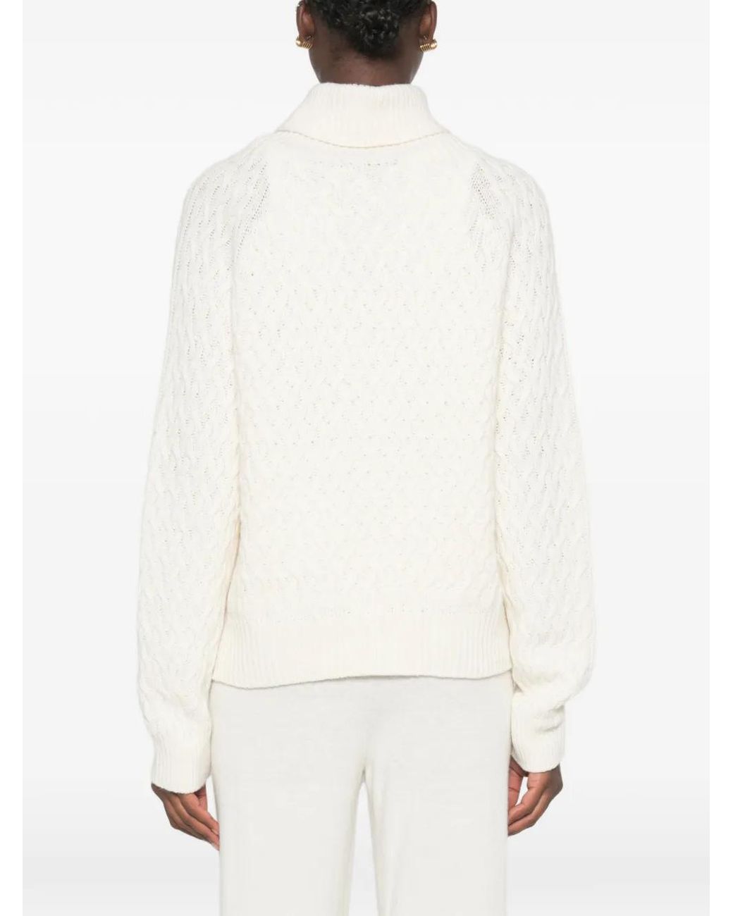 SERGIO MORETTI FIRENZE White Cable-Knit Turtleneck Sweater
