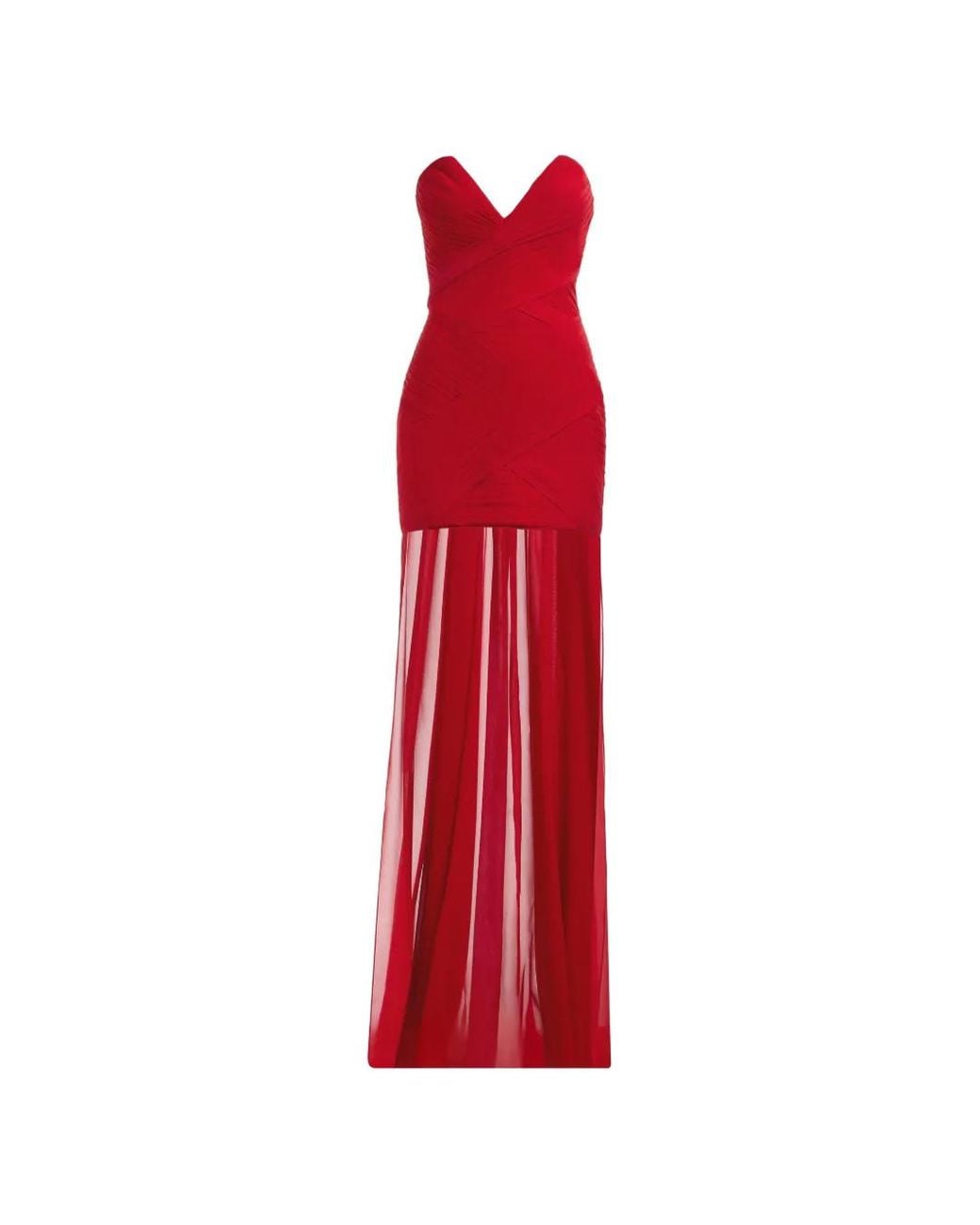 Elie Saab Red Strapless Draped Mini Dress