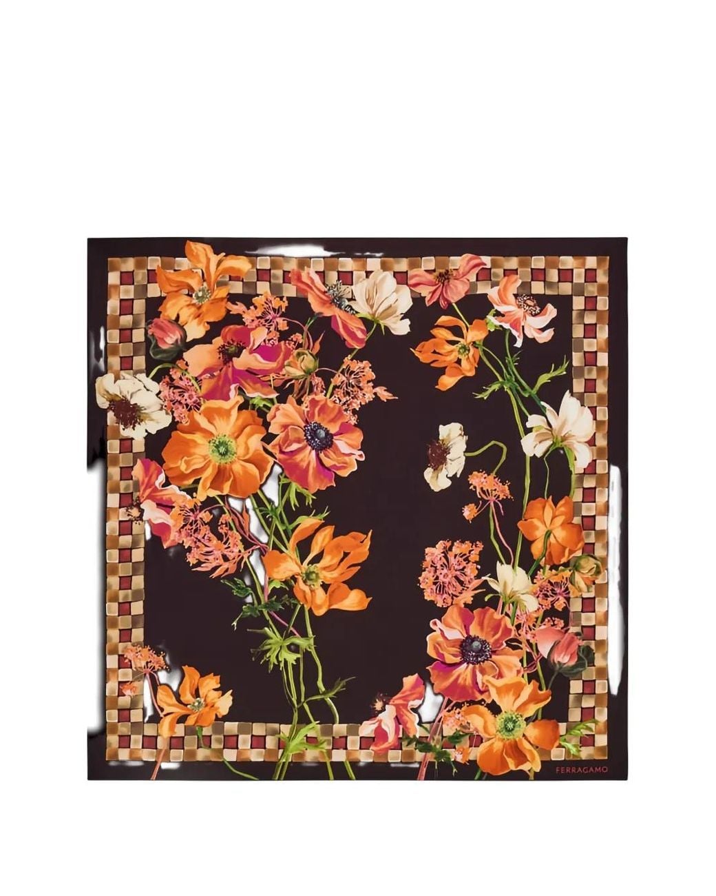 Ferragamo Black Floral-Print Silk Scarf