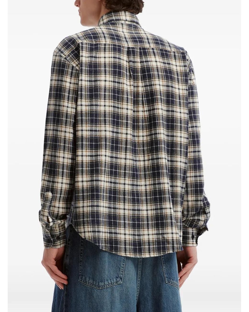 Needles Blue Patchwork Check Shirt for men