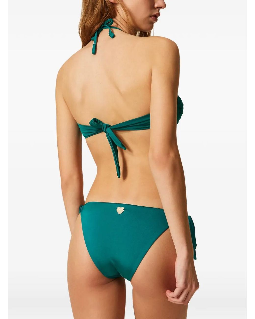 Twinset Green Bikini Thong With Crochet Detail