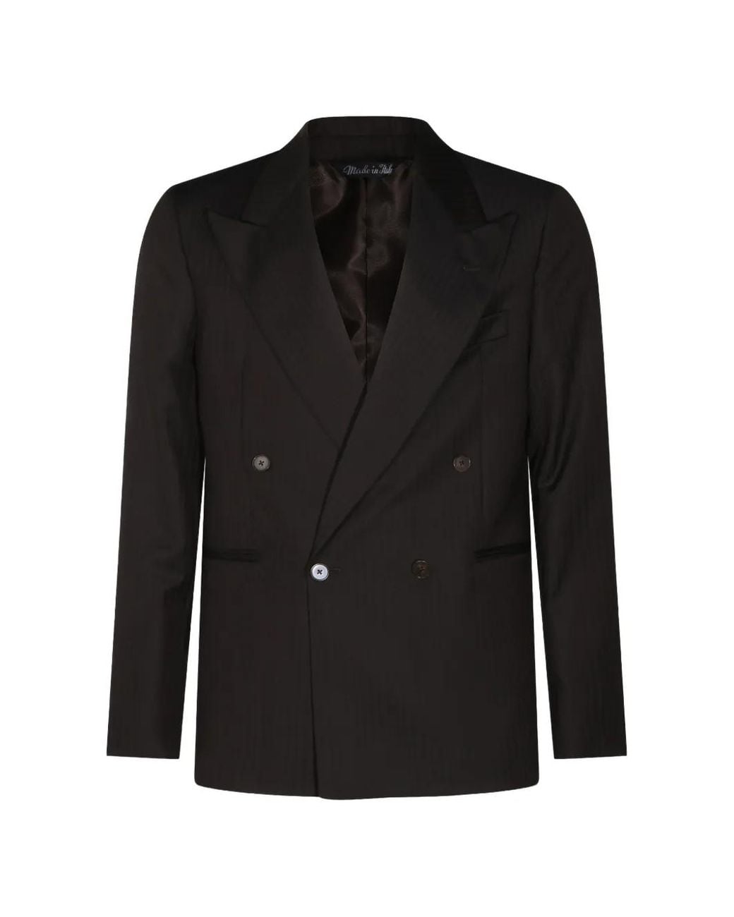 época Black Double-Breasted Herringbone Suit for men