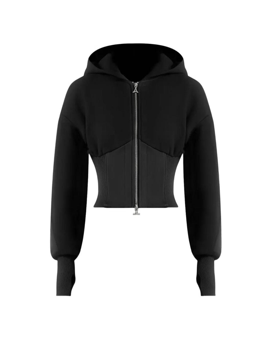Manière De Voir Black Brune Corset Jersey And Satin Zip Hoodie