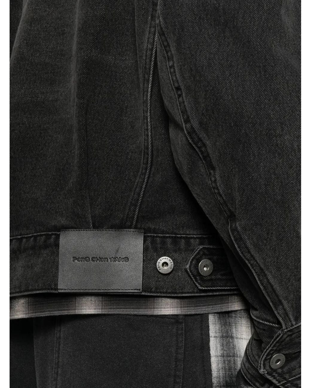 Feng Chen Wang Black Layered-Hooded Denim Jacket for men