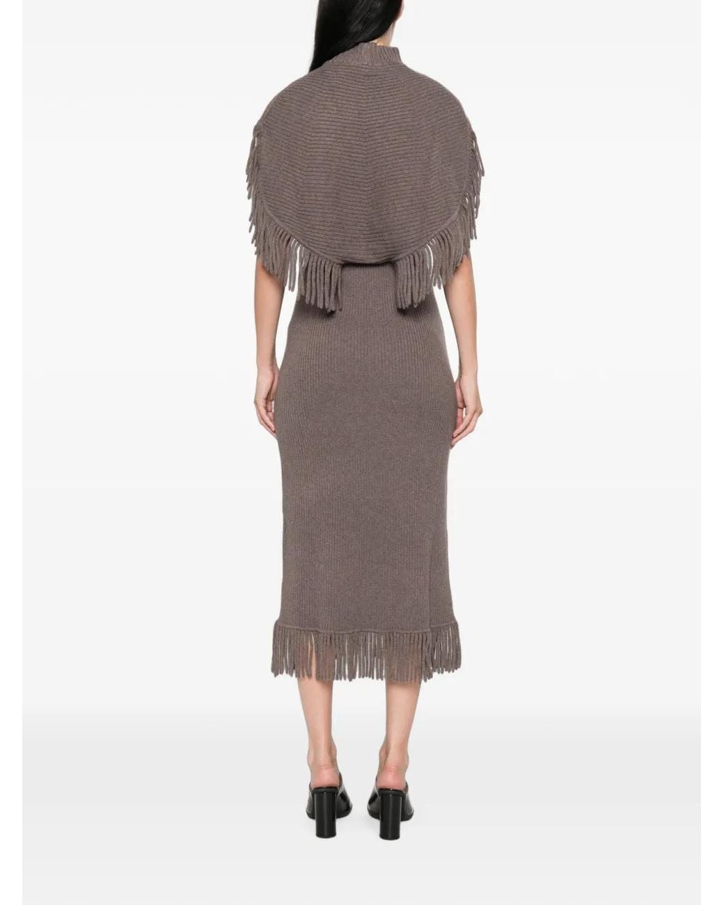 Jonathan Simkhai Brown Fringe-Trim Ribbed-Knit Dress