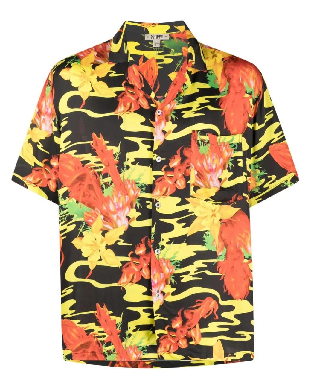 Phipps Black Floral-Print Bowling Shirt for men