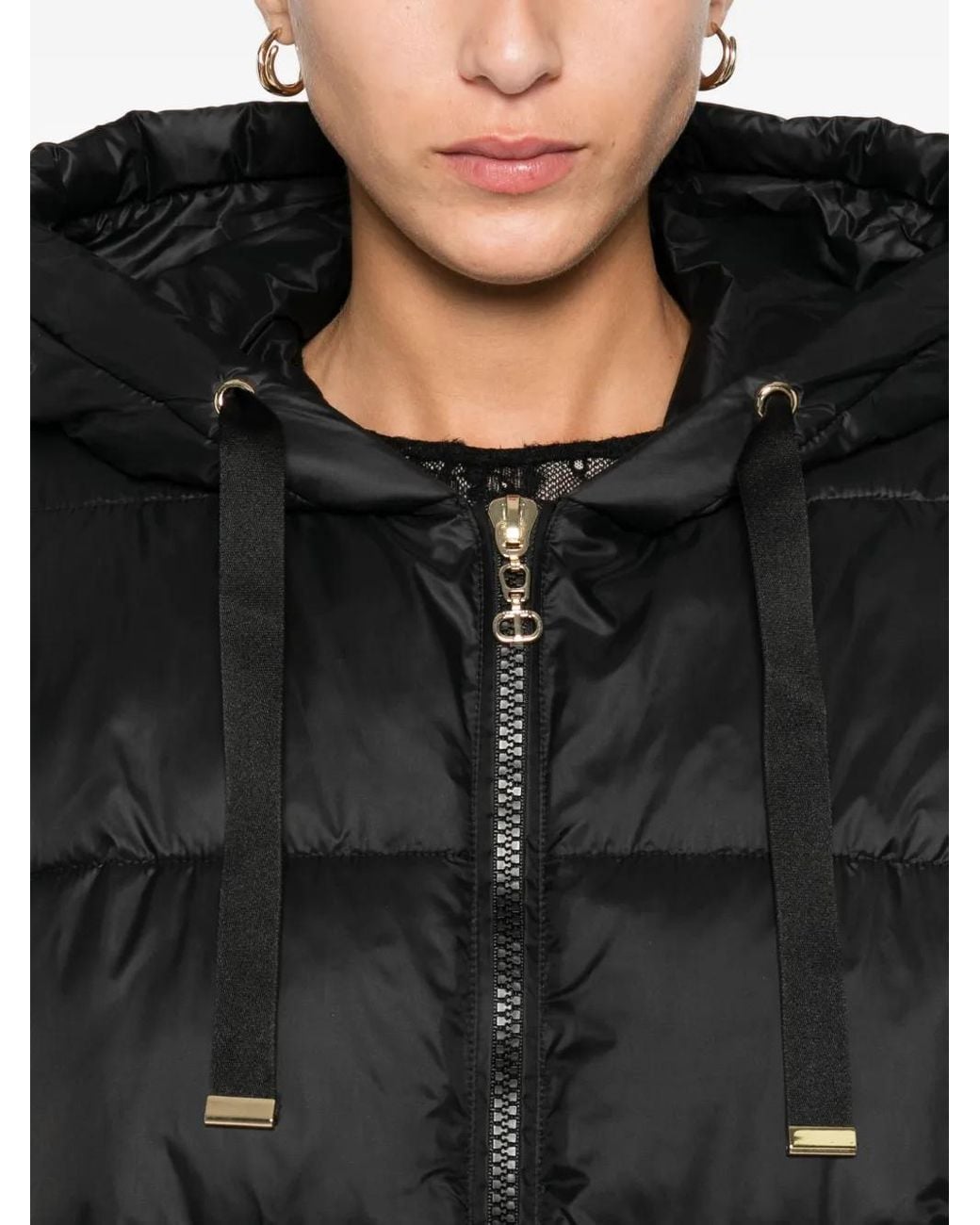 Twinset Black Hooded Quilted Vest