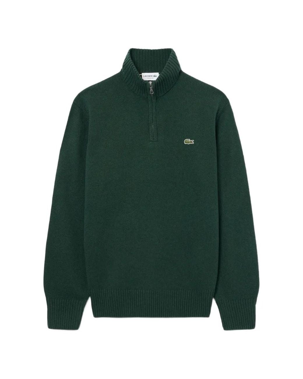 Lacoste Green Zip-Up High-Neck Wool Sweater for men