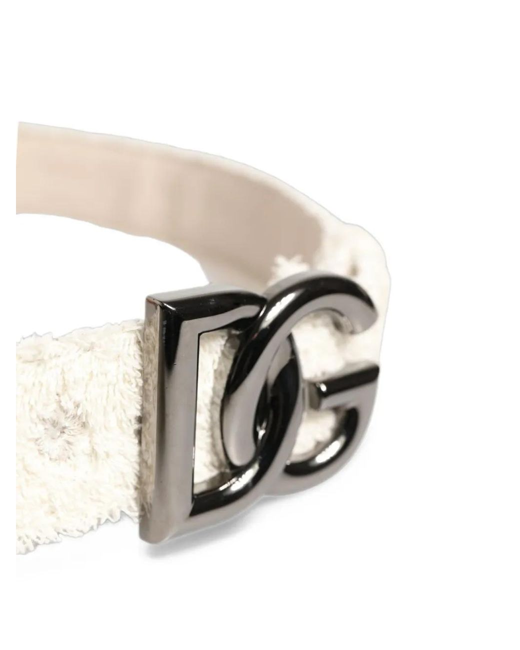 Dolce & Gabbana White Cotton-Fleece Dg-Logo Metal-Buckle Belt