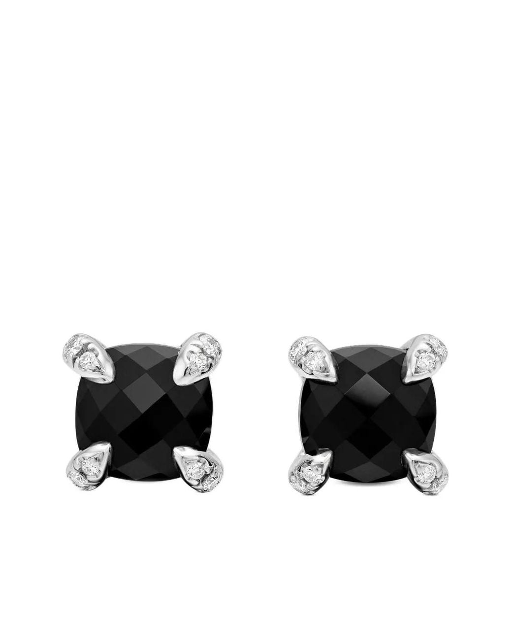 David Yurman Black Sterling Petite Chatelaine Onyx And Diamond Stud Earrings (6Mm)