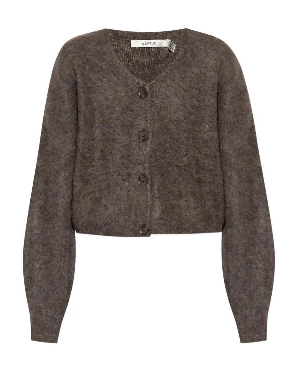 Gestuz Brown Button-Front Fluffy Cardigan
