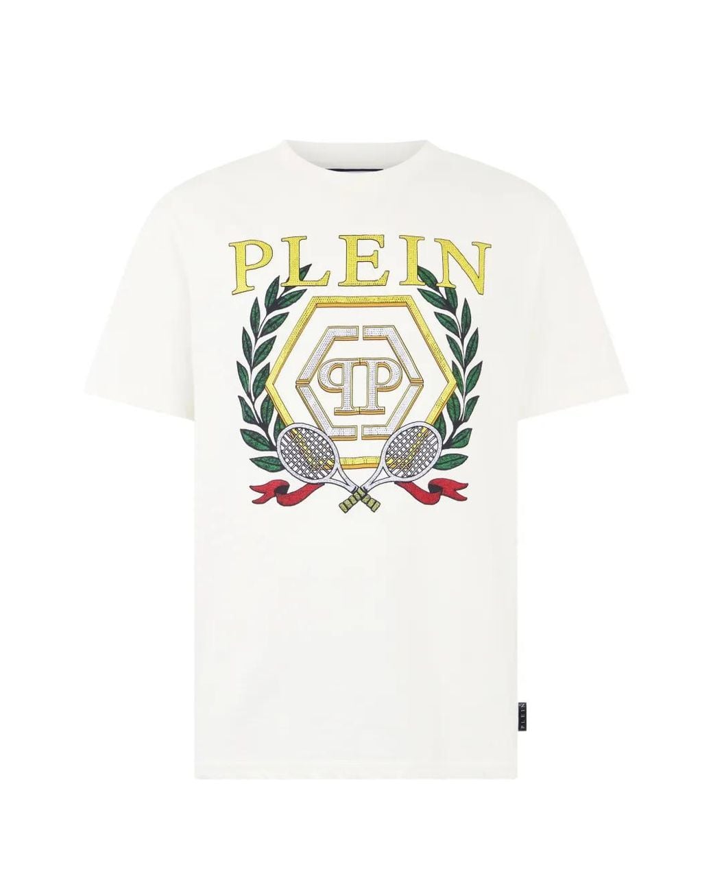 Philipp Plein White Round Neck T-Shirt Tennis Crest for men