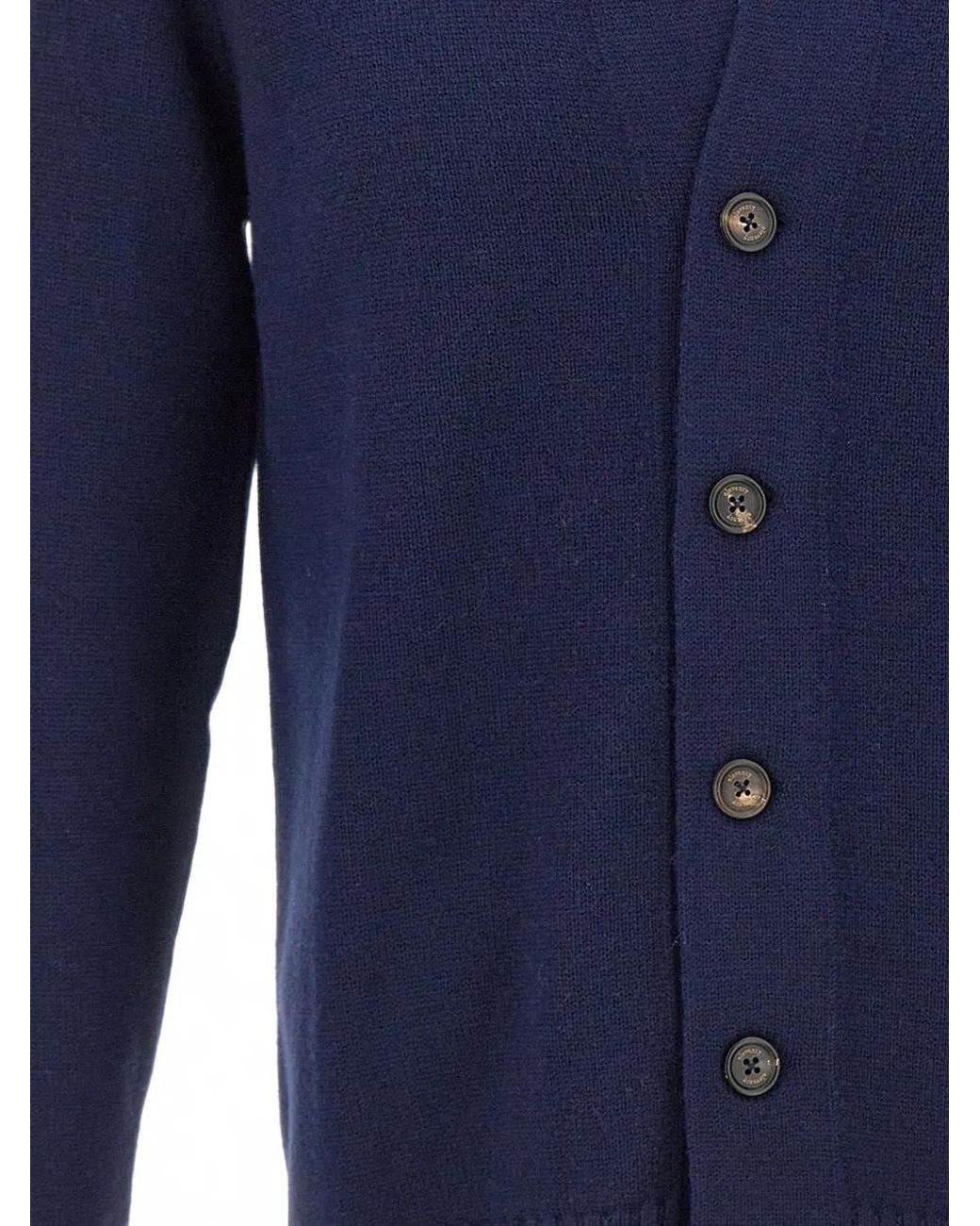 Eleventy Blue Ribbed-Trim Button-Up Cardigan for men