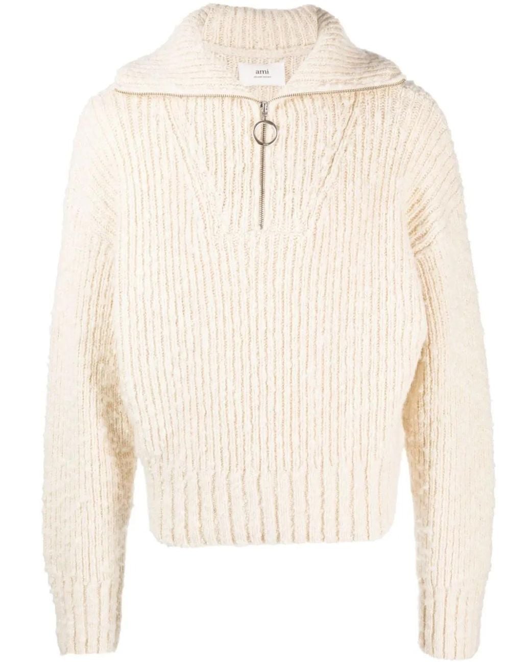 AMI Natural Brushed Half-zip Jumper