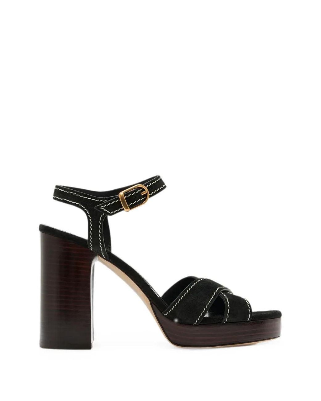 Stuart Weitzman Black Dayna Contrast-Stitch Platform Sandals