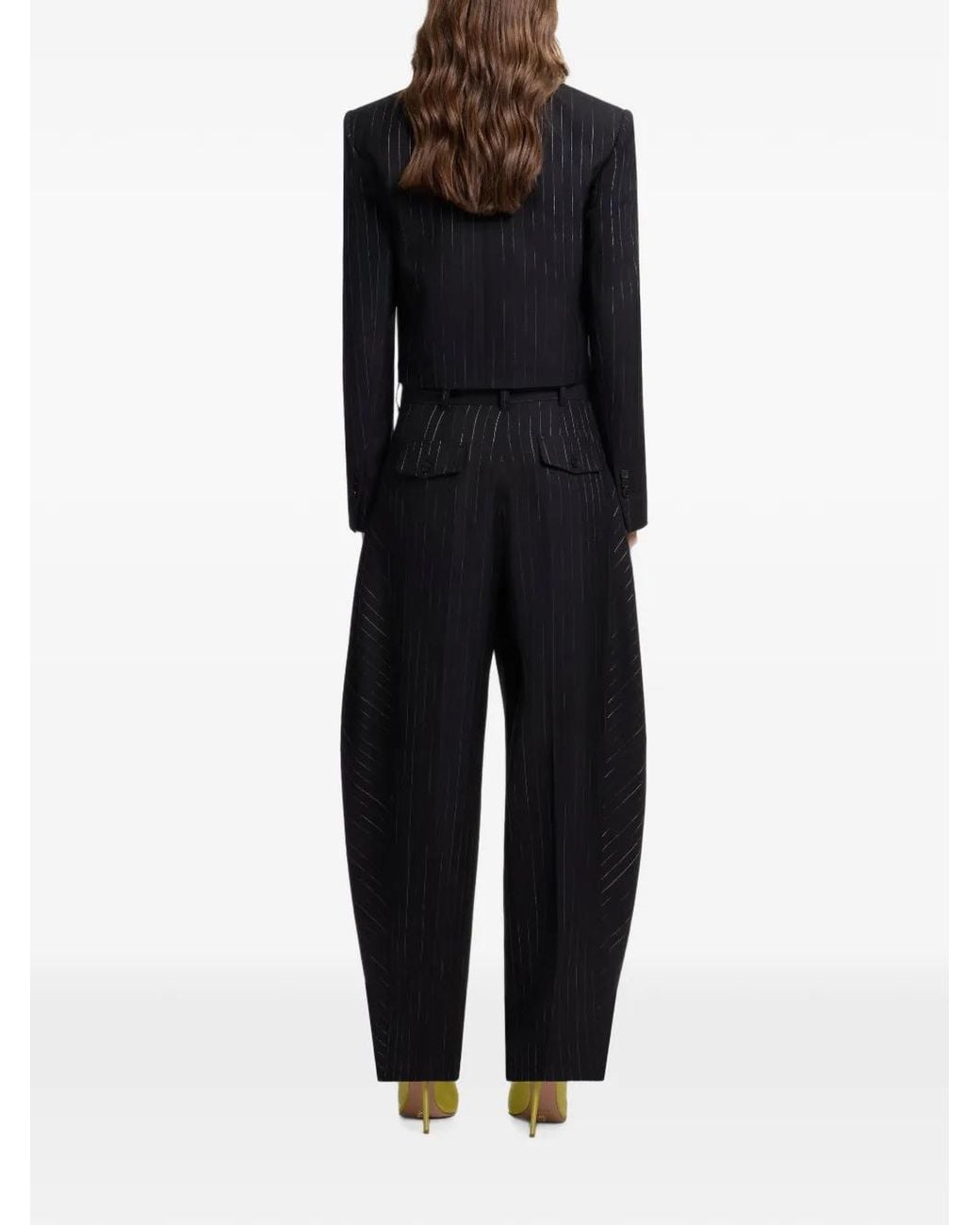Elie Saab Blue Pinstripe-Pattern Cropped Jacket