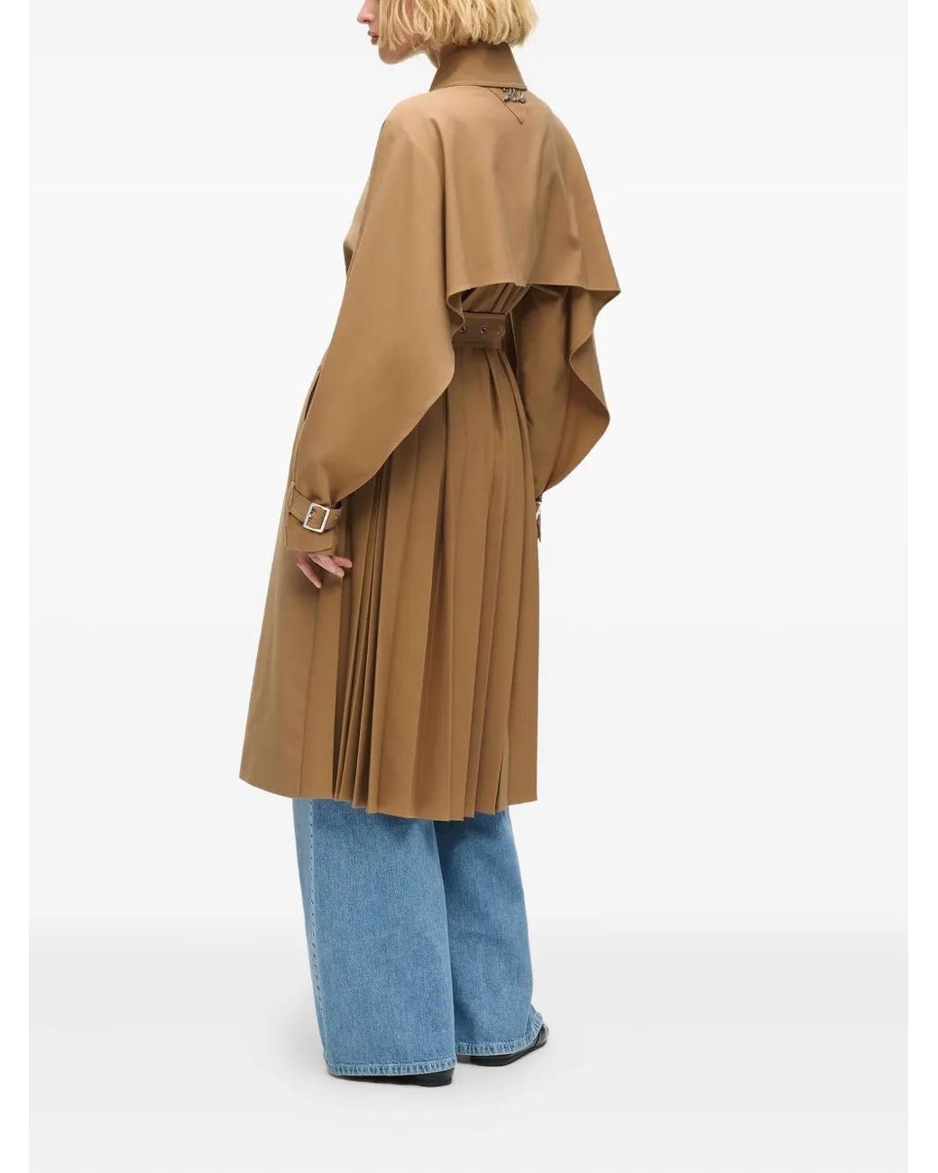 Karl Lagerfeld Natural Pleated Belted Trench Coat