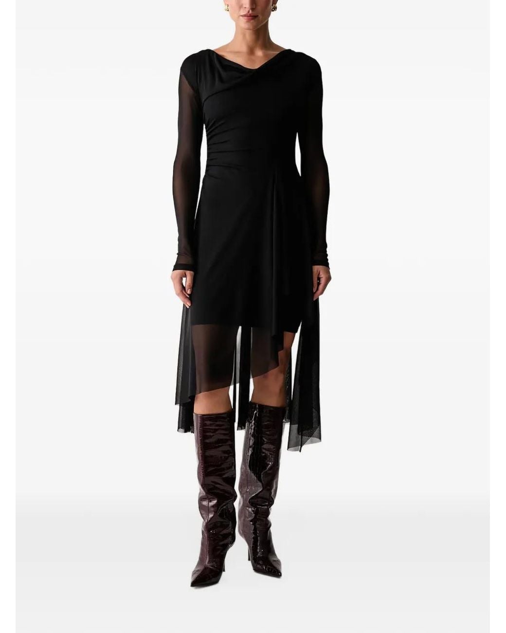 AllSaints Black Loria Asymmetric Mesh-Panelled Asymmetric Dress