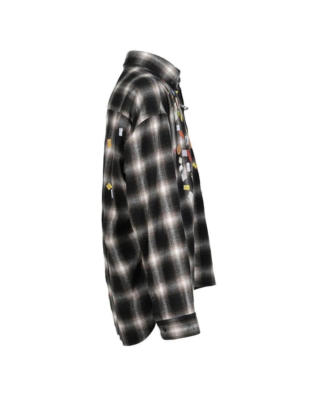 Maison Mihara Yasuhiro Black Price-Sticker Printed Check Shirt for men