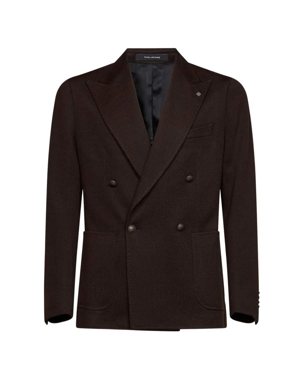 Tagliatore Black Double-Breasted Peak-Lapel Jacket for men