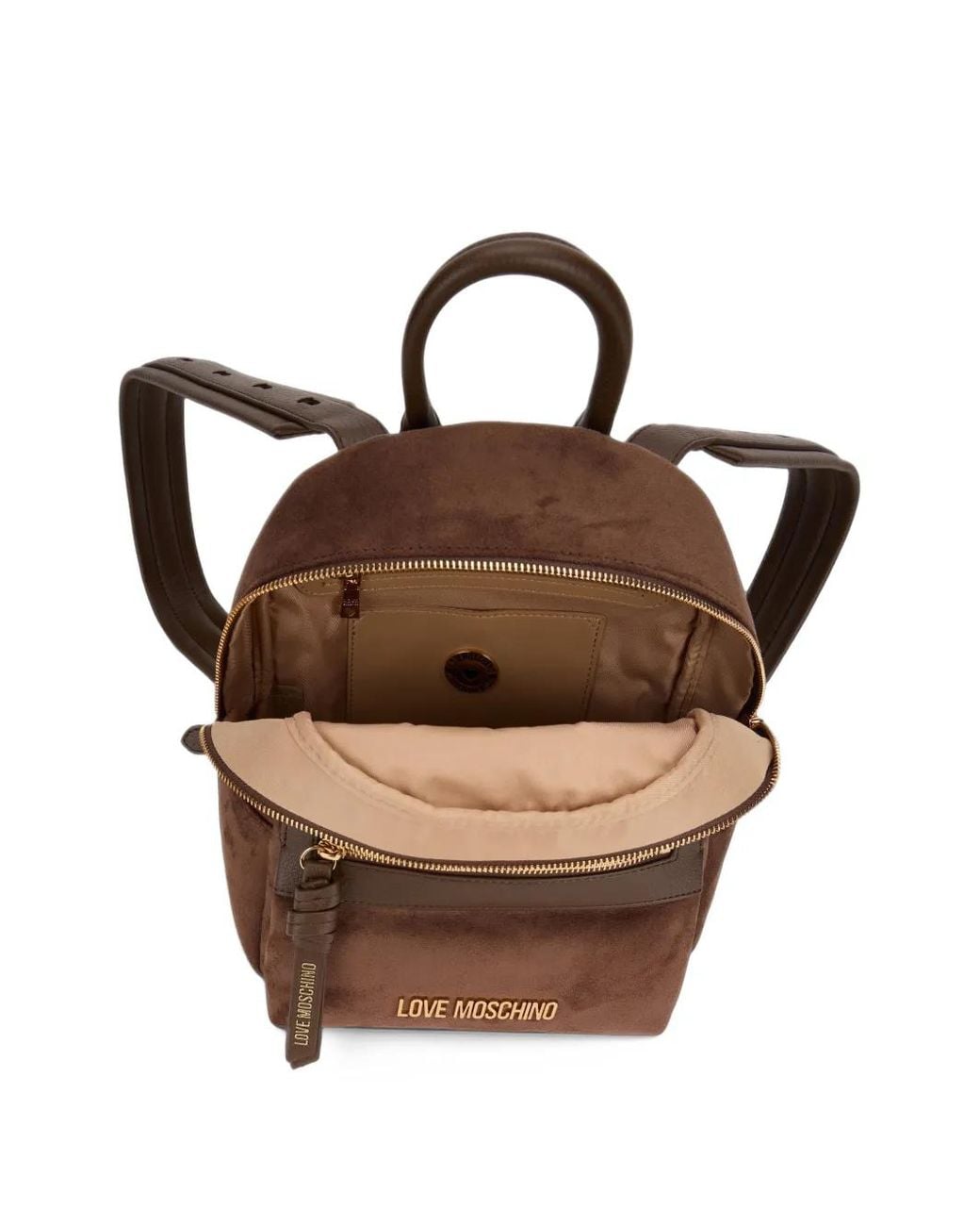 Love Moschino Brown Logo-Plaque Zip-Pocket Backpack
