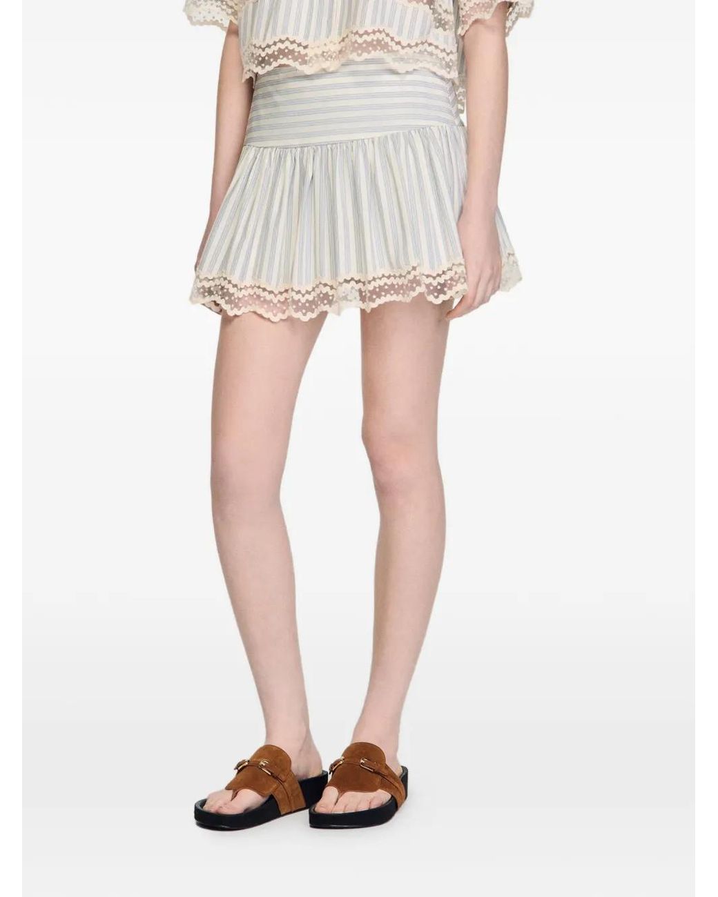 Sandro White Striped Cotton Skort