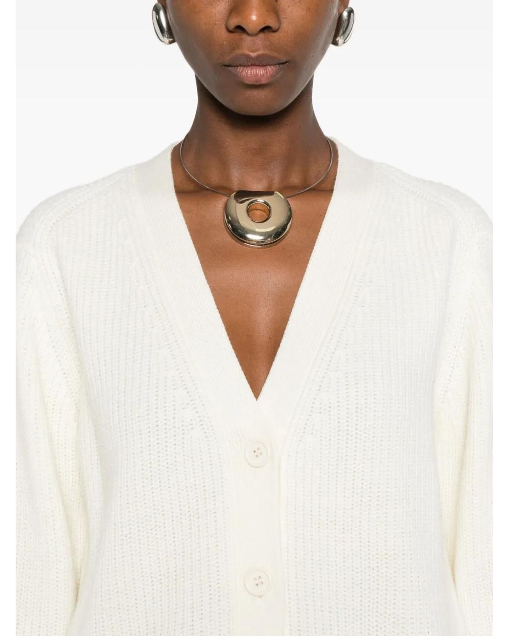 P.A.R.O.S.H. White Ribbed Patch-Pocket Cardigan
