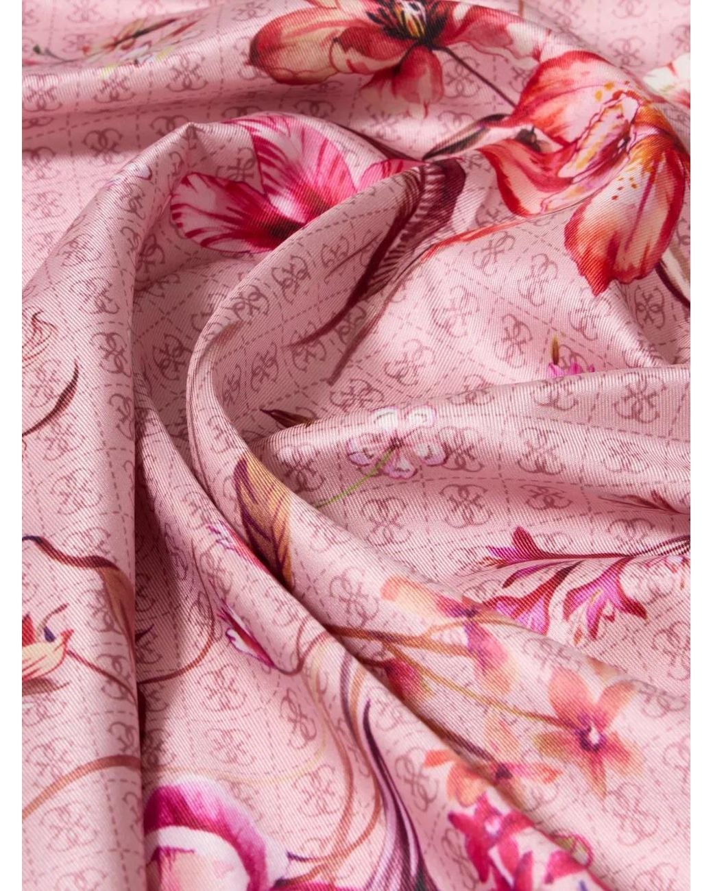 Guess Pink Floral-Print Monogram Scarf