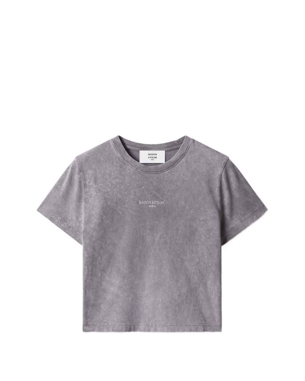 Maison Kitsuné Gray T-Shirt Crop Faded Baby À Logo Imprimé