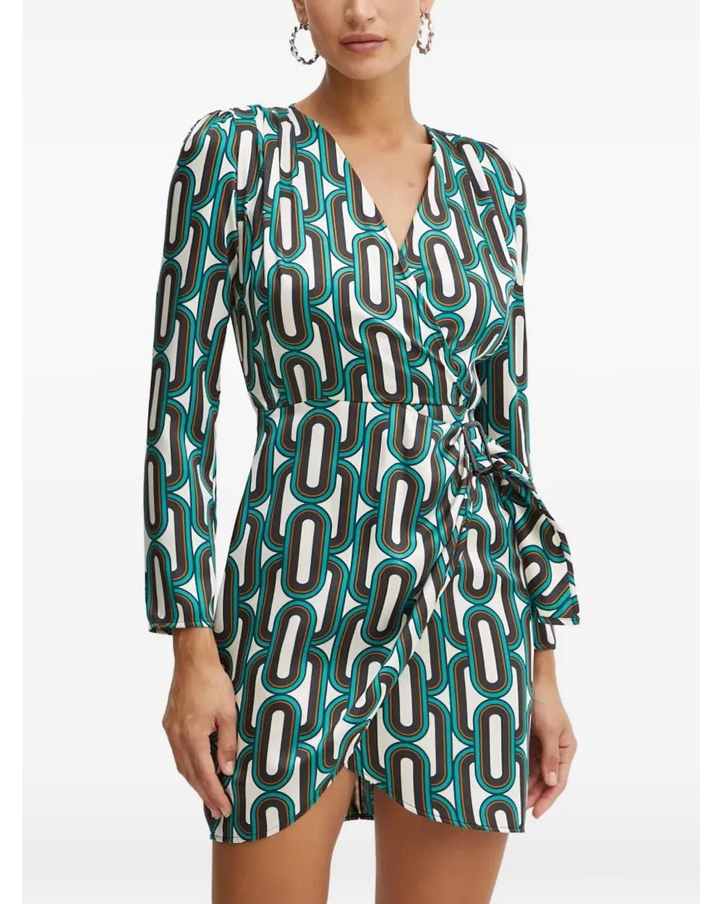Morgan Blue Geometric-Print Wrap Mini Dress