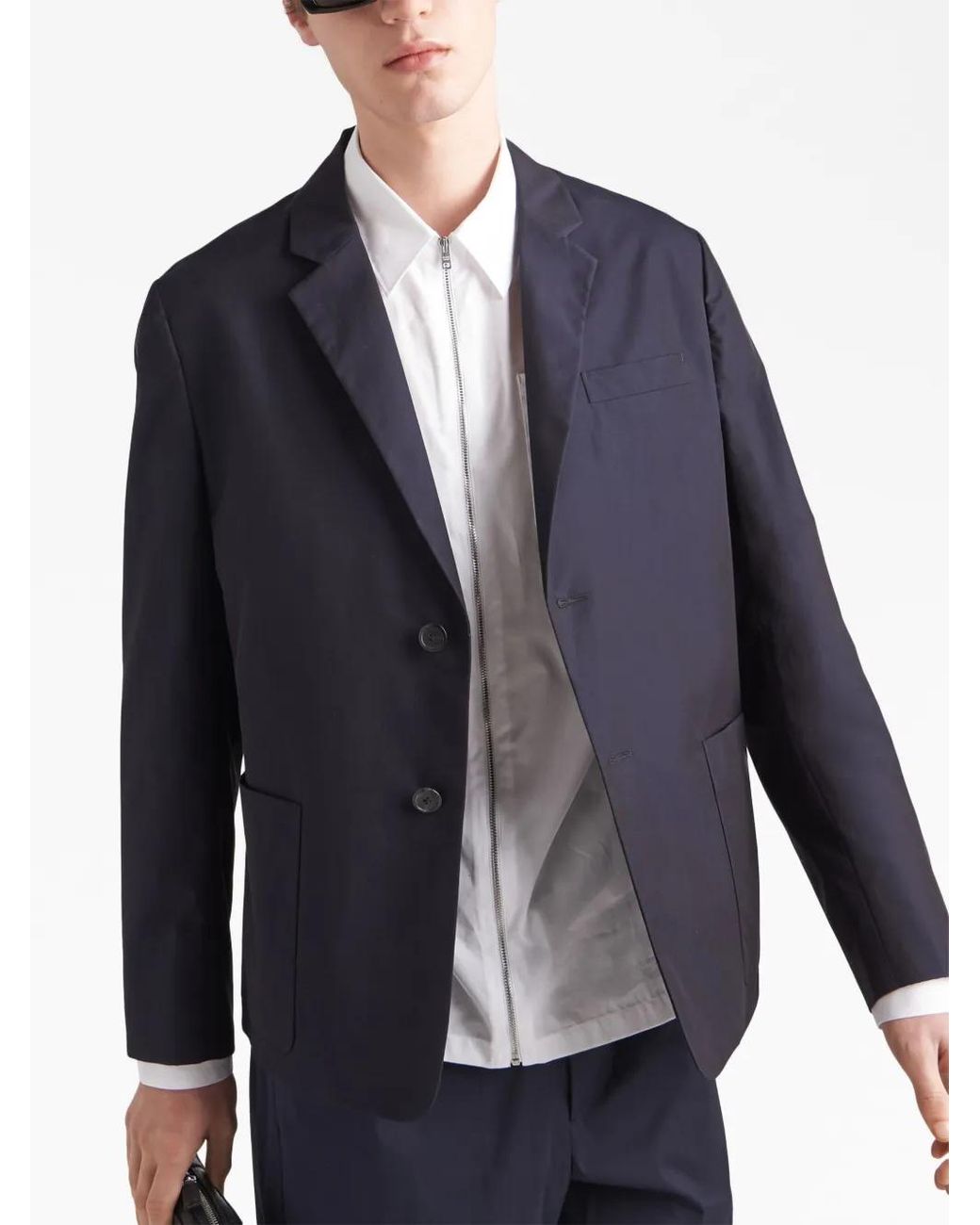 Prada Blue Logo-Patch Single-Breasted Blazer for men