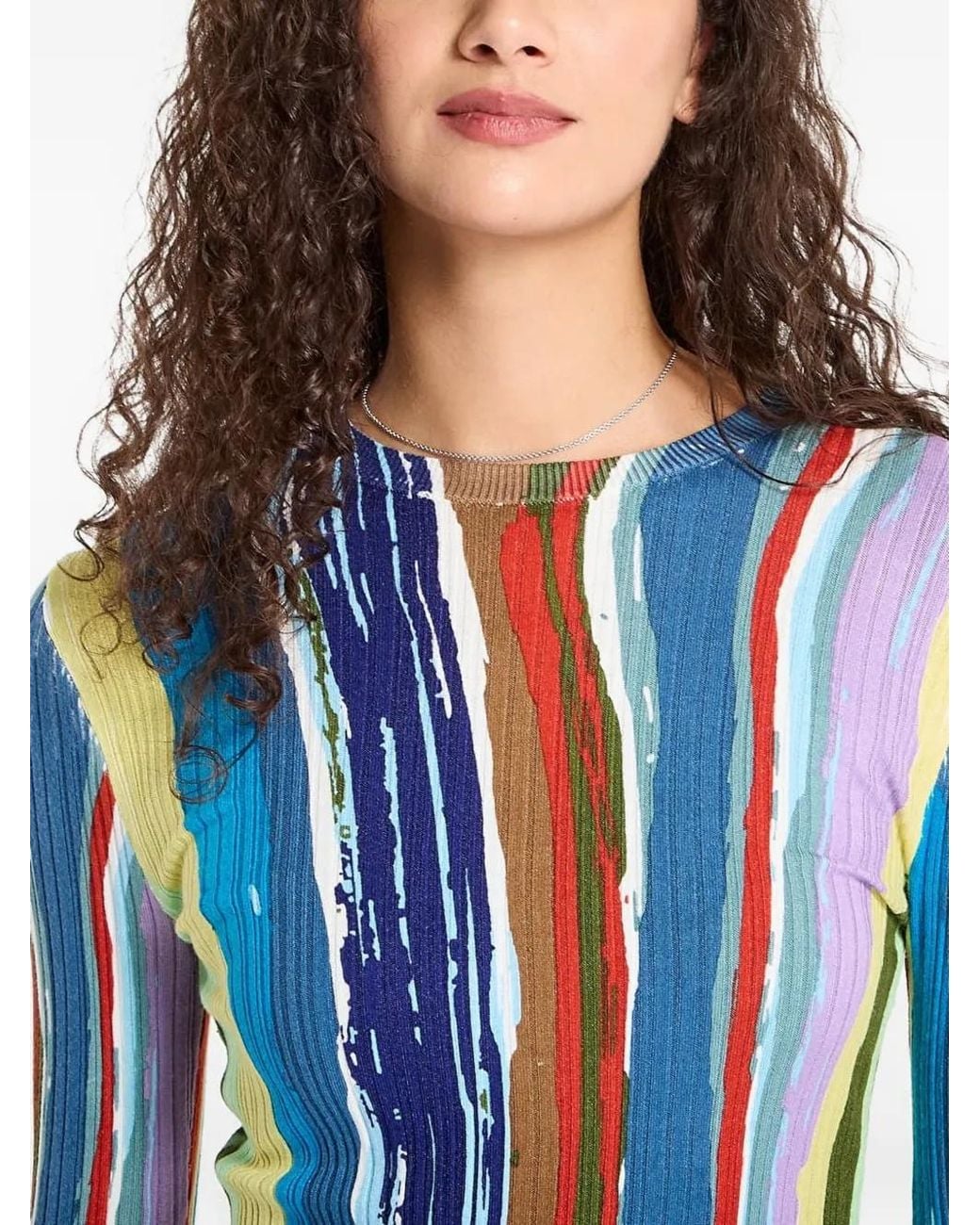 Desigual Blue Ribbed-Knit Striped Mini Dress