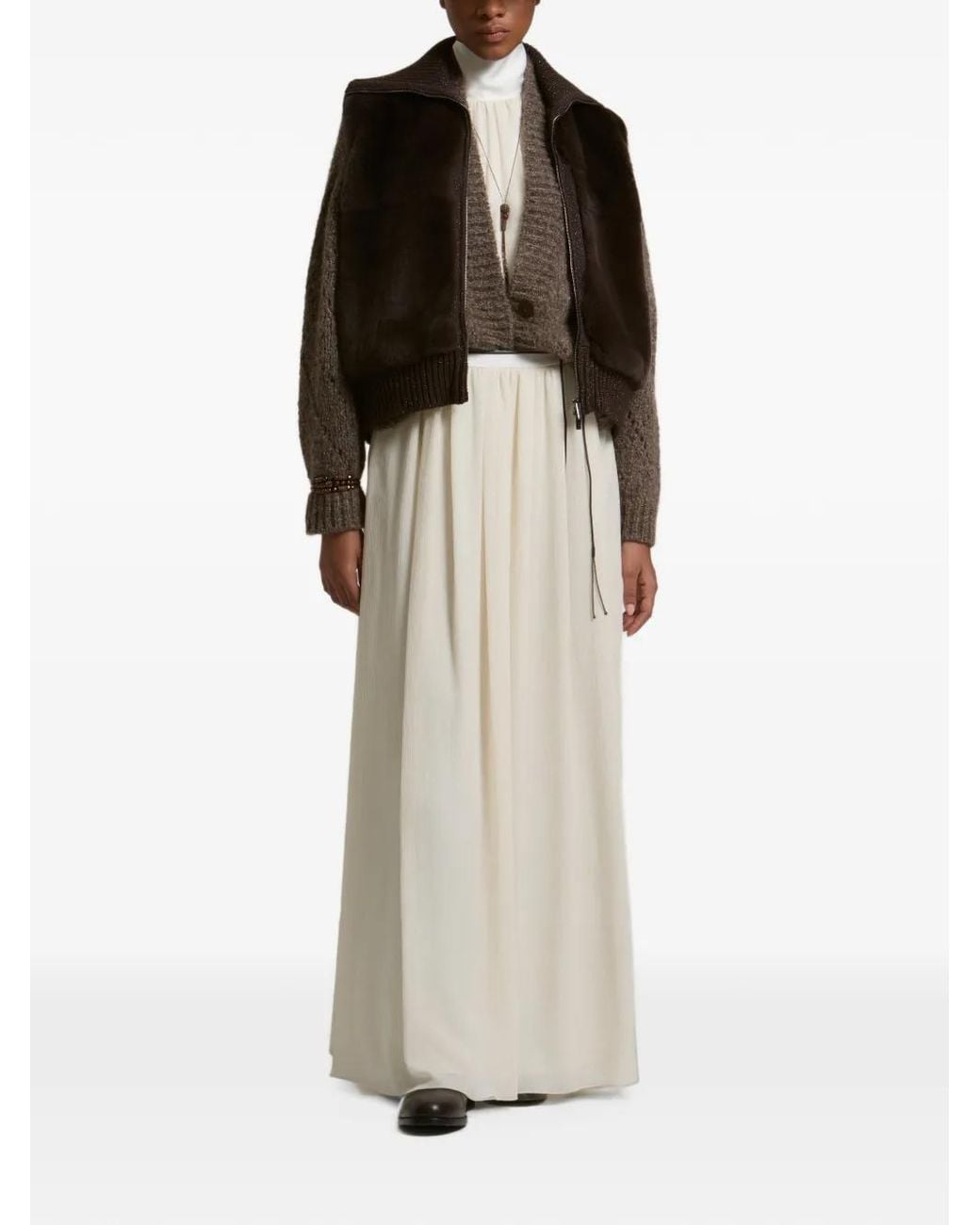Peserico Natural Pleated Maxi Skirt